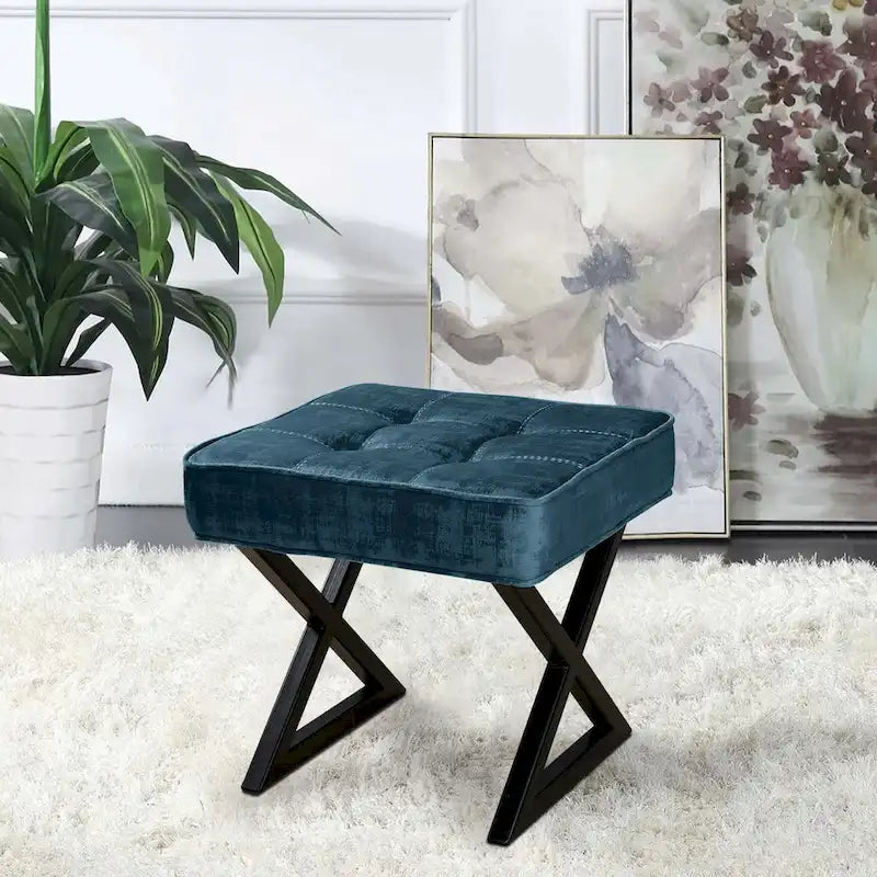 Tabouret ottoman en velours texturé 18 x 18 x 17