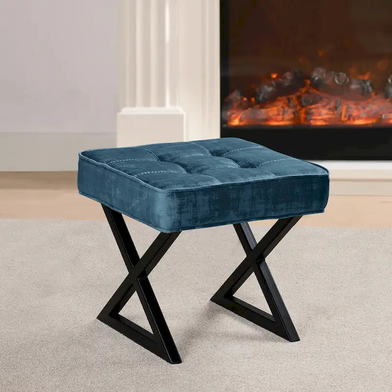 Tabouret ottoman en velours texturé 18 x 18 x 17