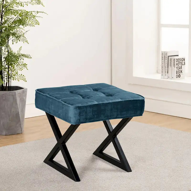 Tabouret ottoman en velours texturé 18 x 18 x 17