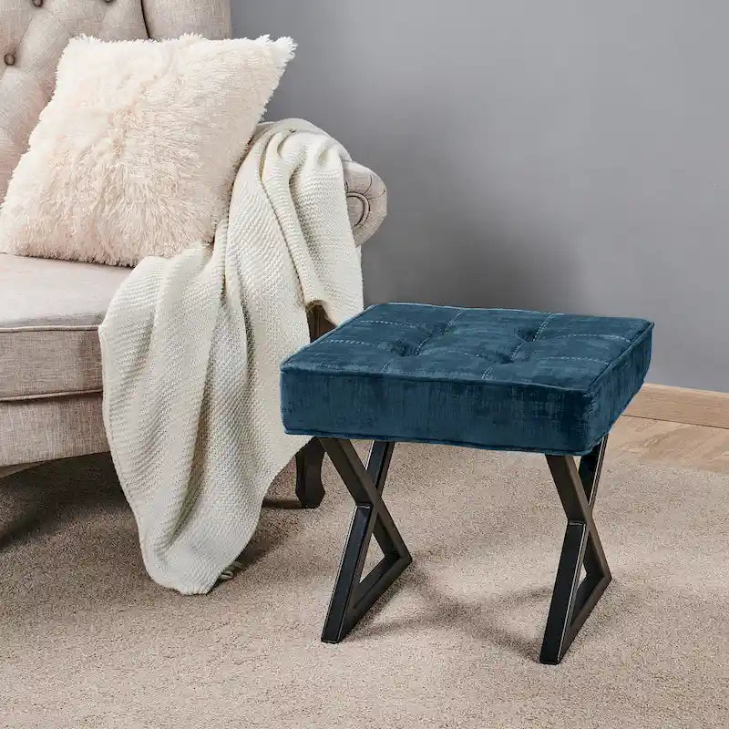 Tabouret ottoman en velours texturé 18 x 18 x 17