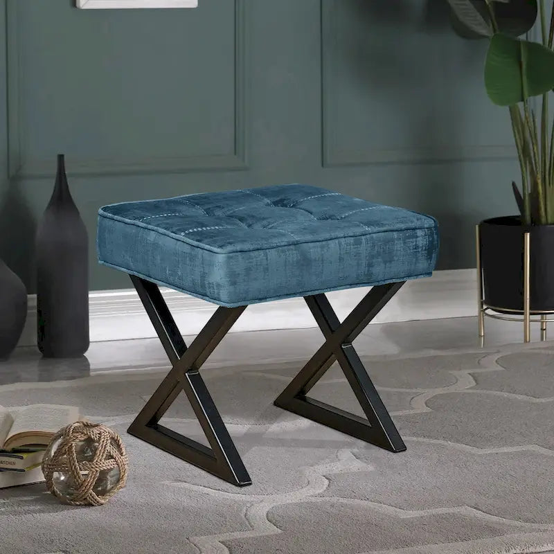 Tabouret ottoman en velours texturé 18 x 18 x 17