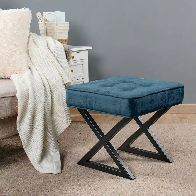 Tabouret ottoman en velours texturé 18 x 18 x 17