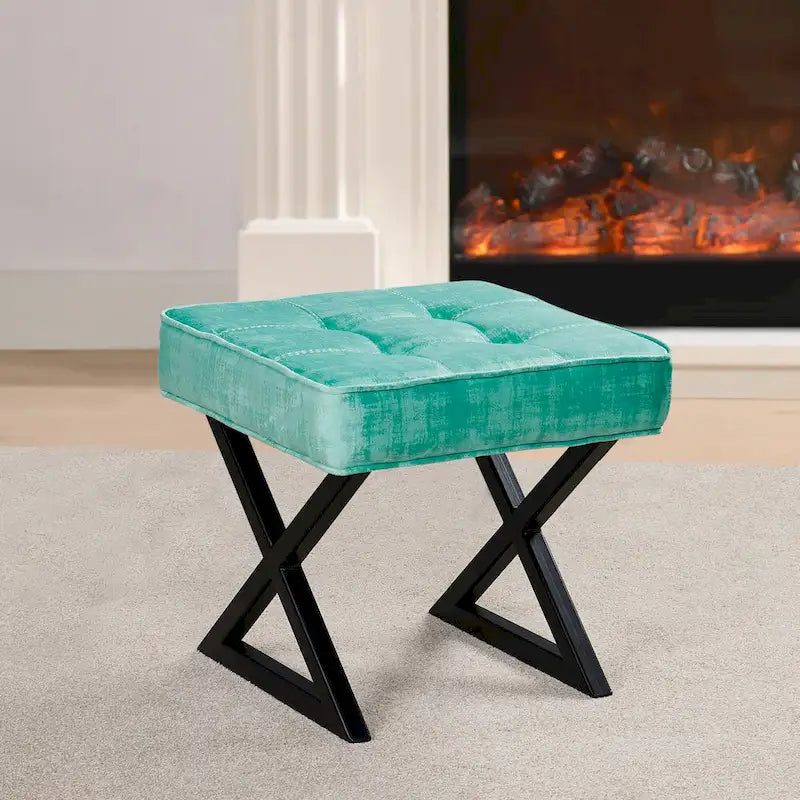 Tabouret ottoman en velours texturé 18 x 18 x 17