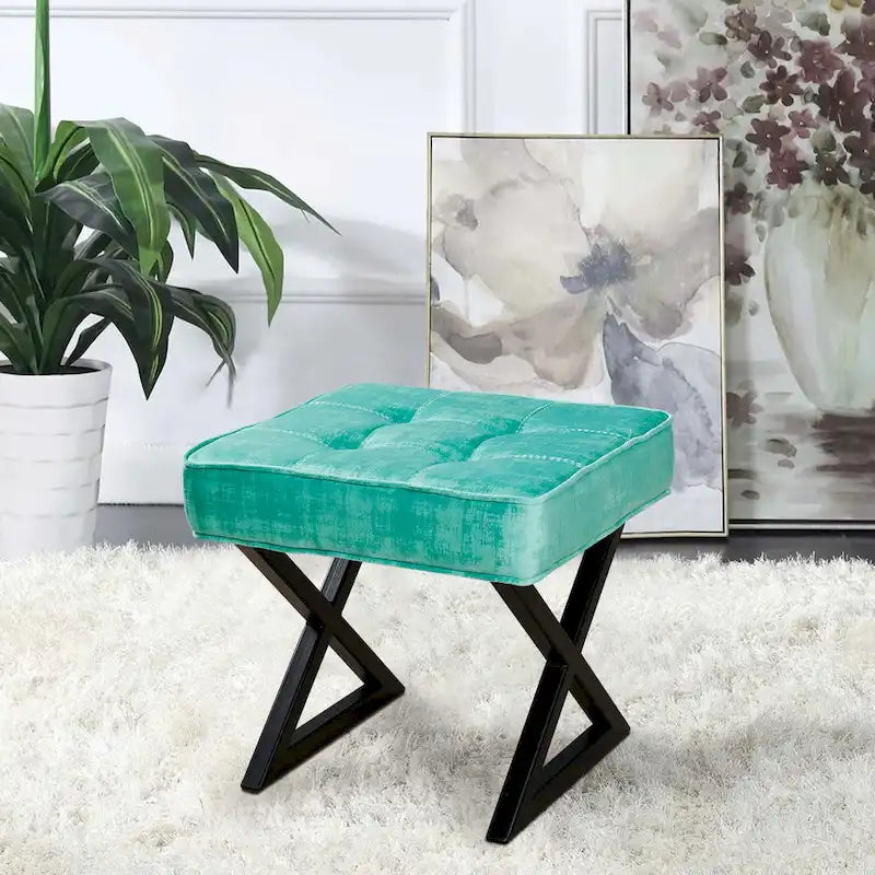 Tabouret ottoman en velours texturé 18 x 18 x 17