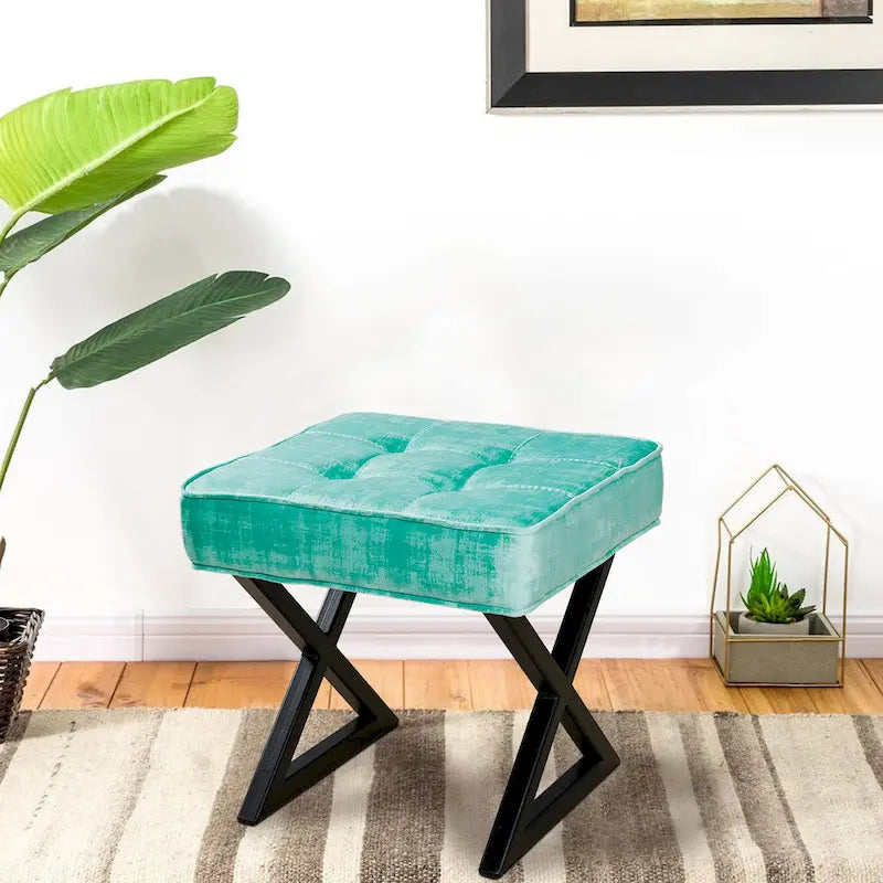 Tabouret ottoman en velours texturé 18 x 18 x 17