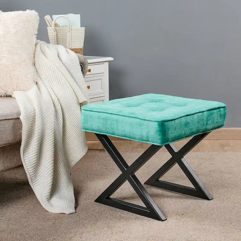 Tabouret ottoman en velours texturé 18 x 18 x 17