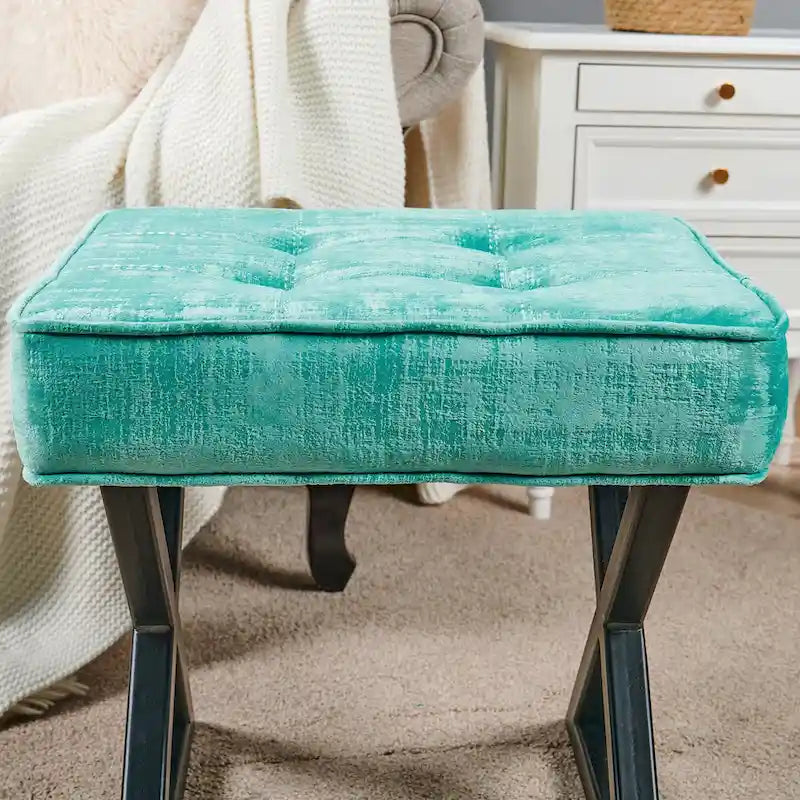 Tabouret ottoman en velours texturé 18 x 18 x 17