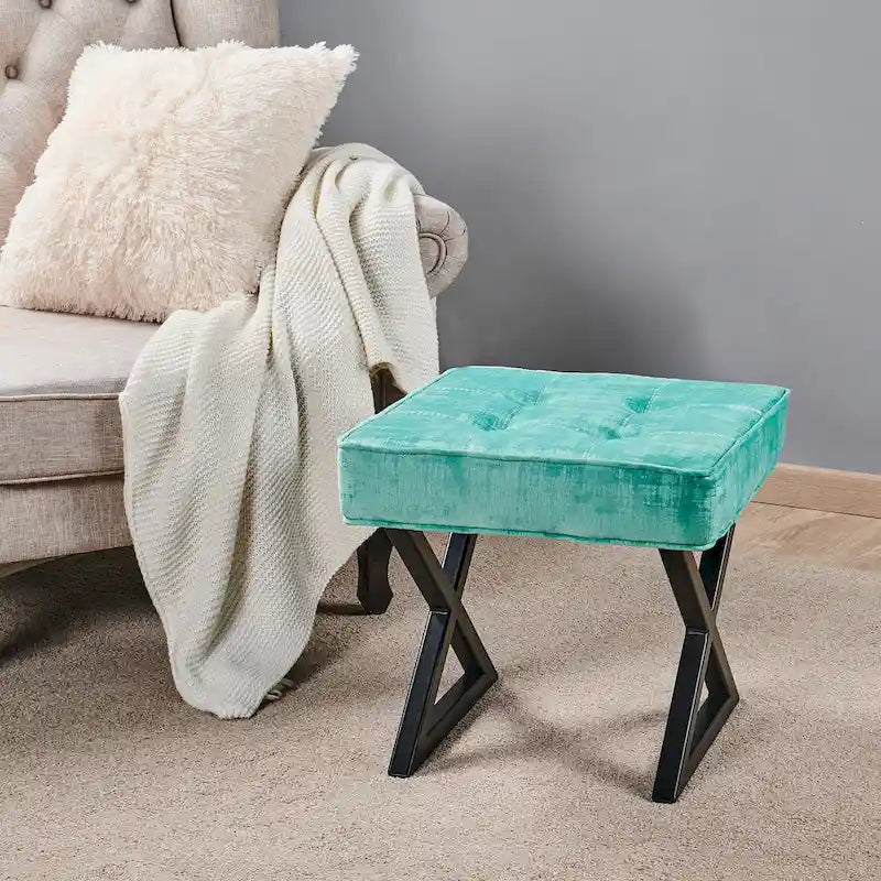 Tabouret ottoman en velours texturé 18 x 18 x 17