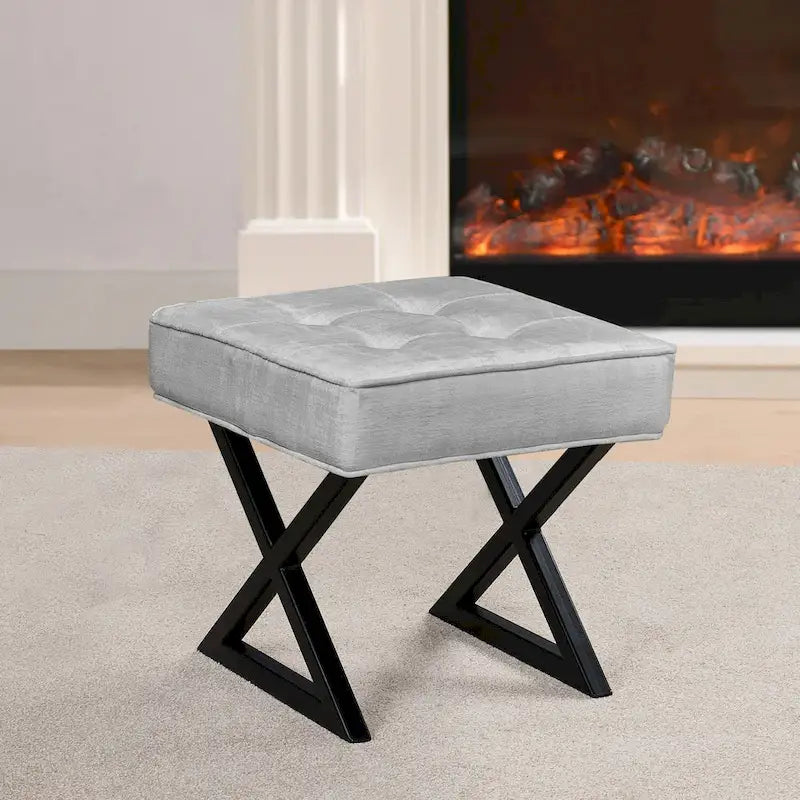 Tabouret ottoman en velours texturé 18 x 18 x 17