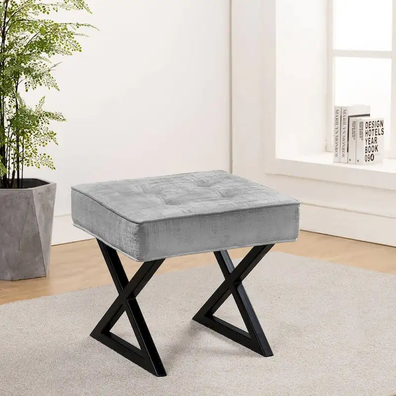 Tabouret ottoman en velours texturé 18 x 18 x 17