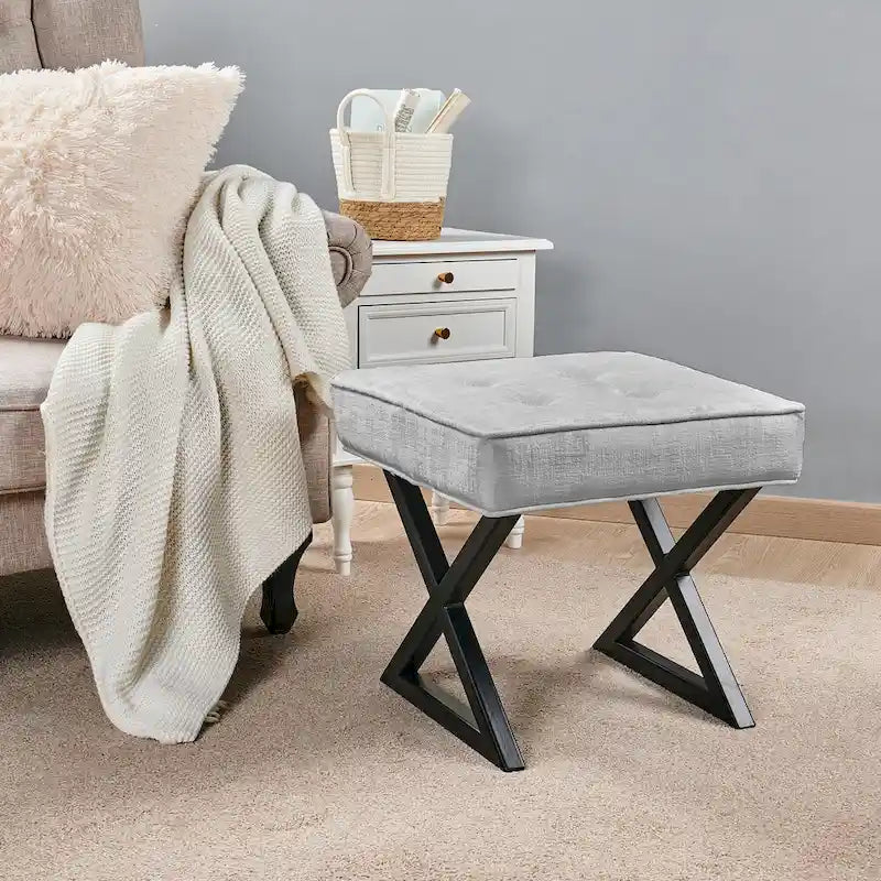 Tabouret ottoman en velours texturé 18 x 18 x 17