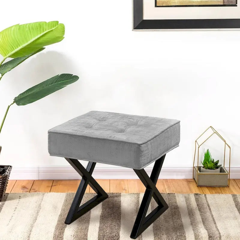 Tabouret ottoman en velours texturé 18 x 18 x 17