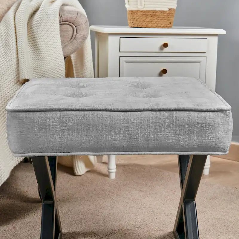 Tabouret ottoman en velours texturé 18 x 18 x 17