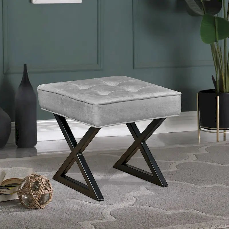 Tabouret ottoman en velours texturé 18 x 18 x 17