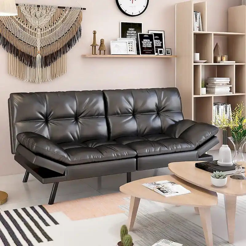 Canapé-lit futon, canapé pliable en mousse à mémoire de forme, convertible en lit de jour avec accoudoirs réglables pour petits espaces