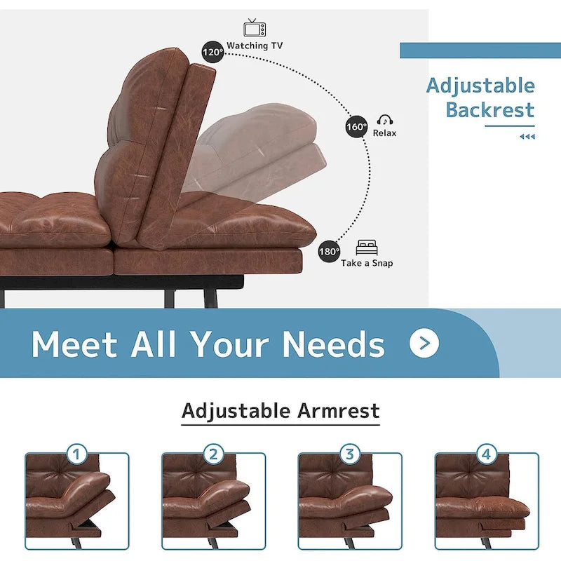 Canapé-lit futon, canapé pliable en mousse à mémoire de forme, convertible en lit de jour avec accoudoirs réglables pour petits espaces