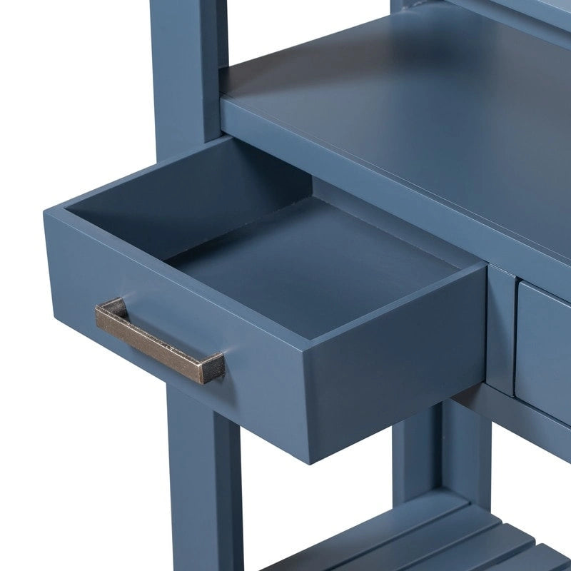 Console d'entrée longue avec tiroirs, style campagnard, en bois, avec 4 tiroirs et 2 étagères