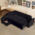 Sleeper Sectional Sofa, L-Shape Corner Couch Sofa-Bed with Storage Ottoman & Hidden Arm Storage & USB Charge for Living Room Ap