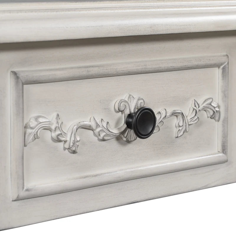 Console incurvée moderne et contemporaine de 52 pouces, table d'appoint pour canapé, entrée ou salon, avec 4 tiroirs et 1 étagère.