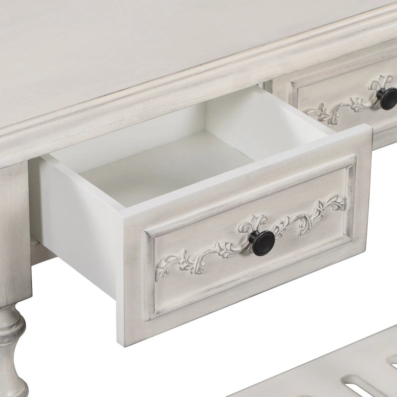 Console incurvée moderne et contemporaine de 52 pouces, table d'appoint pour canapé, entrée ou salon, avec 4 tiroirs et 1 étagère.