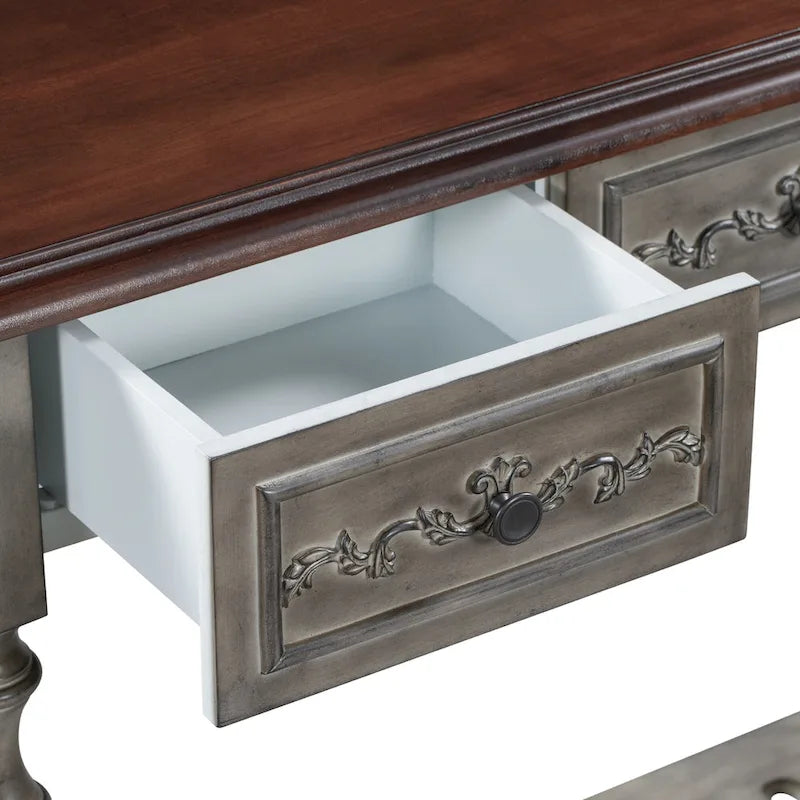 Console incurvée moderne et contemporaine de 52 pouces, table d'appoint pour canapé, entrée ou salon, avec 4 tiroirs et 1 étagère.
