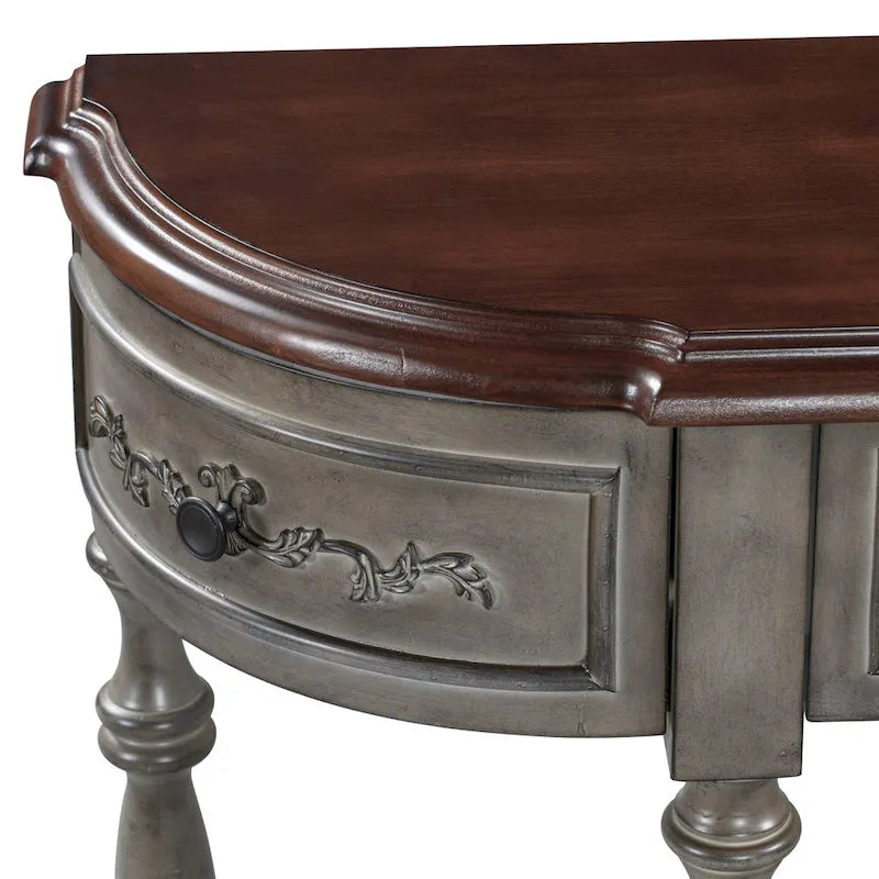 Console incurvée moderne et contemporaine de 52 pouces, table d'appoint pour canapé, entrée ou salon, avec 4 tiroirs et 1 étagère.