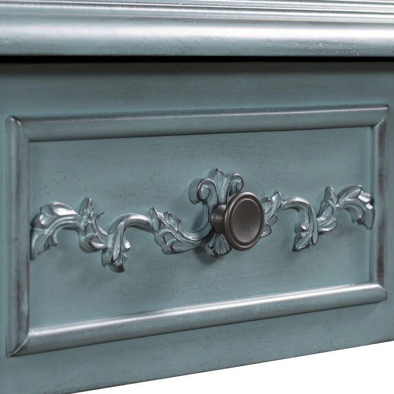 Console incurvée moderne et contemporaine de 52 pouces, table d'appoint pour canapé, entrée ou salon, avec 4 tiroirs et 1 étagère.