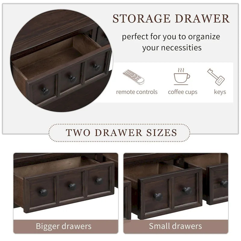 Console longue Merax 60 avec tiroirs de différentes tailles et étagère inférieure