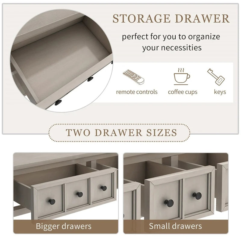 Console longue Merax 60 avec tiroirs de différentes tailles et étagère inférieure