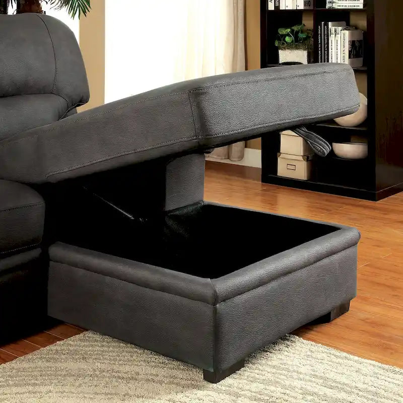 Canapé d'angle convertible Werr contemporain en tissu imitation nabuck avec rangement sous la méridienne, par Furniture of America