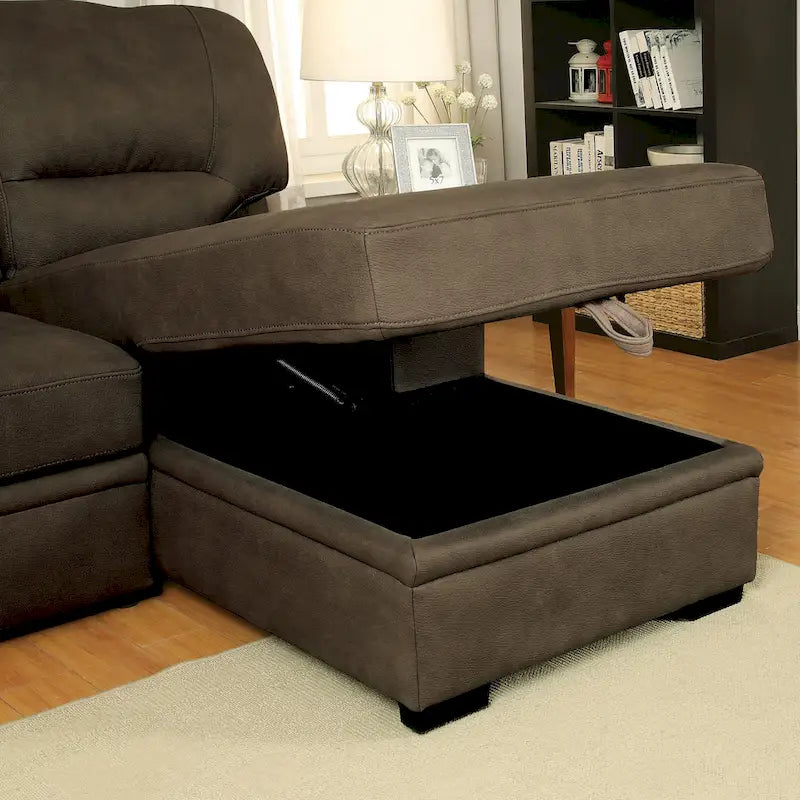 Canapé d'angle convertible Werr contemporain en tissu imitation nabuck avec rangement sous la méridienne, par Furniture of America