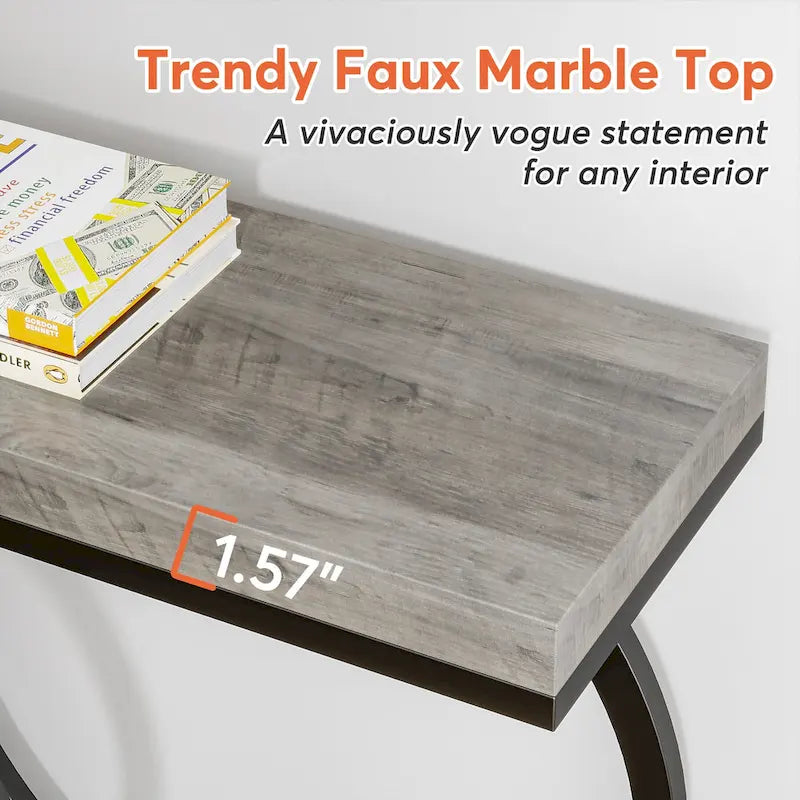 Console dorée, table d'entrée étroite de 140 cm en faux marbre, table de canapé longue et étroite