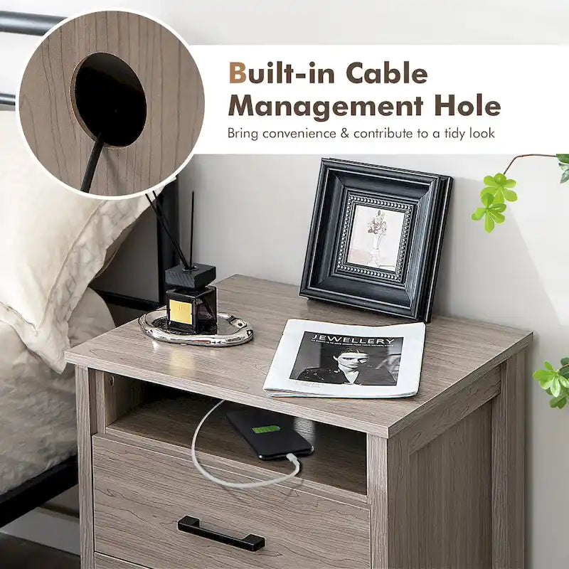 Table de chevet Costway avec tiroirs, style rustique, compartiment de rangement - 21,5 x 17 x 23