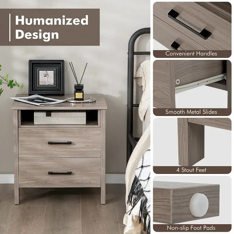 Table de chevet Costway avec tiroirs, style rustique, compartiment de rangement - 21,5 x 17 x 23