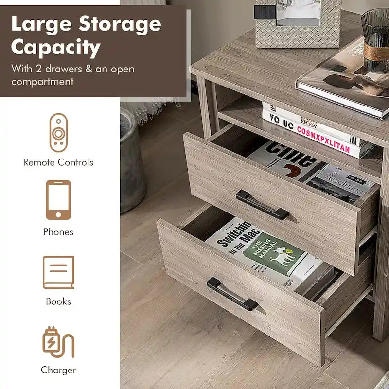 Table de chevet Costway avec tiroirs, style rustique, compartiment de rangement - 21,5 x 17 x 23