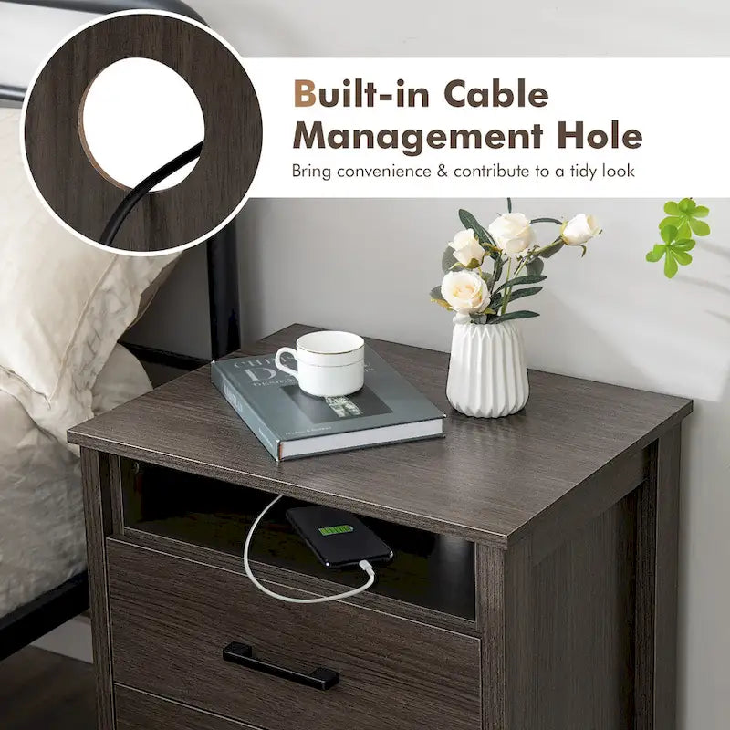 Table de chevet Costway avec tiroirs, style rustique, compartiment de rangement - 21,5 x 17 x 23