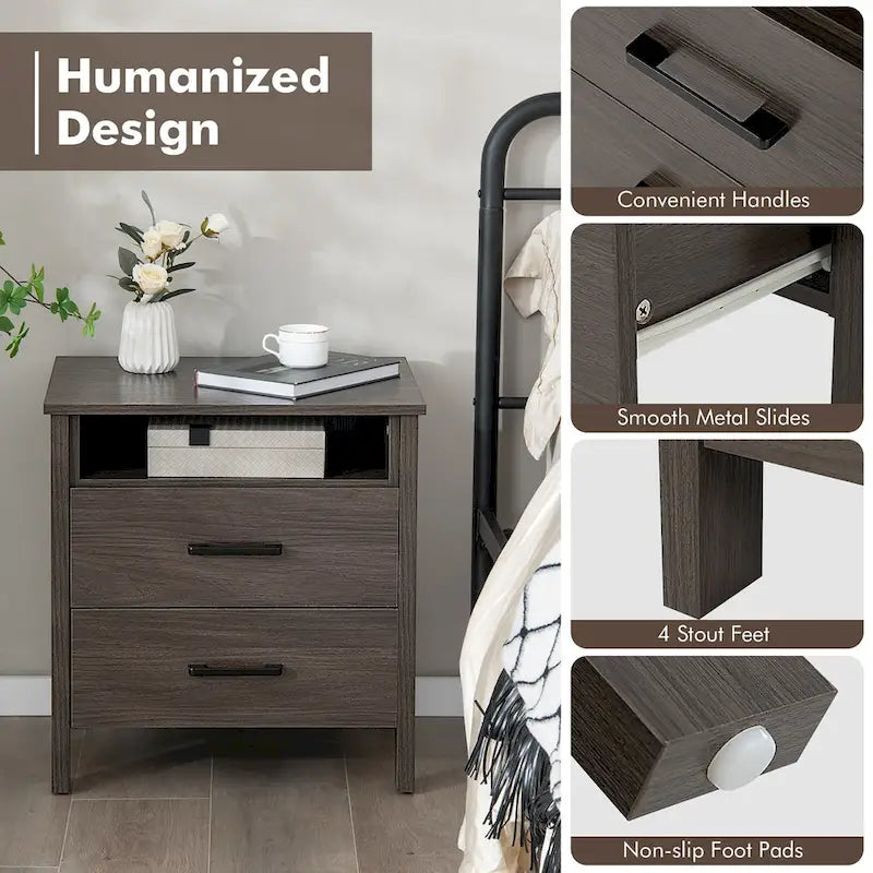 Table de chevet Costway avec tiroirs, style rustique, compartiment de rangement - 21,5 x 17 x 23