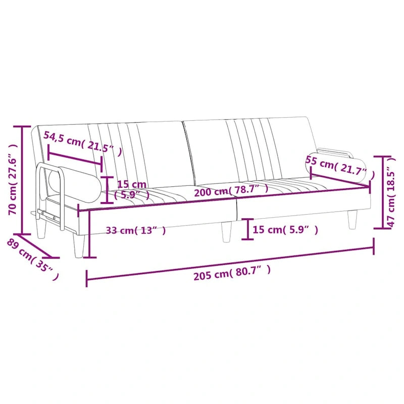 Canapé-lit vidaXL avec accoudoirs, fauteuil inclinable, causeuse pliante, lit de jour en velours - 80,7 x 35 x 27,6