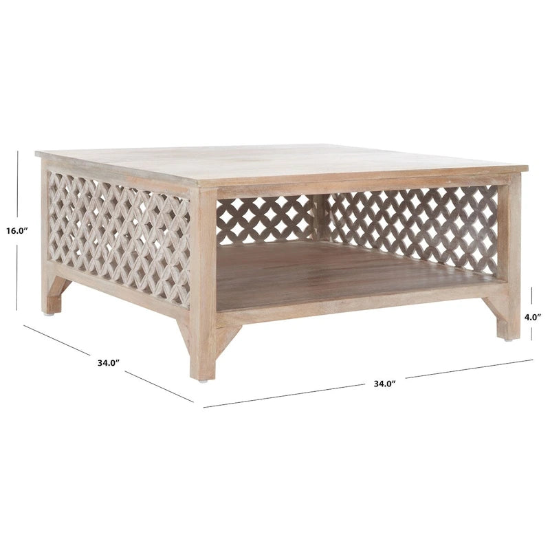 Table basse carrée Bernardina à une étagère de SAFAVIEH - 86 cm (L) x 86 cm (P) x 41 cm (H)