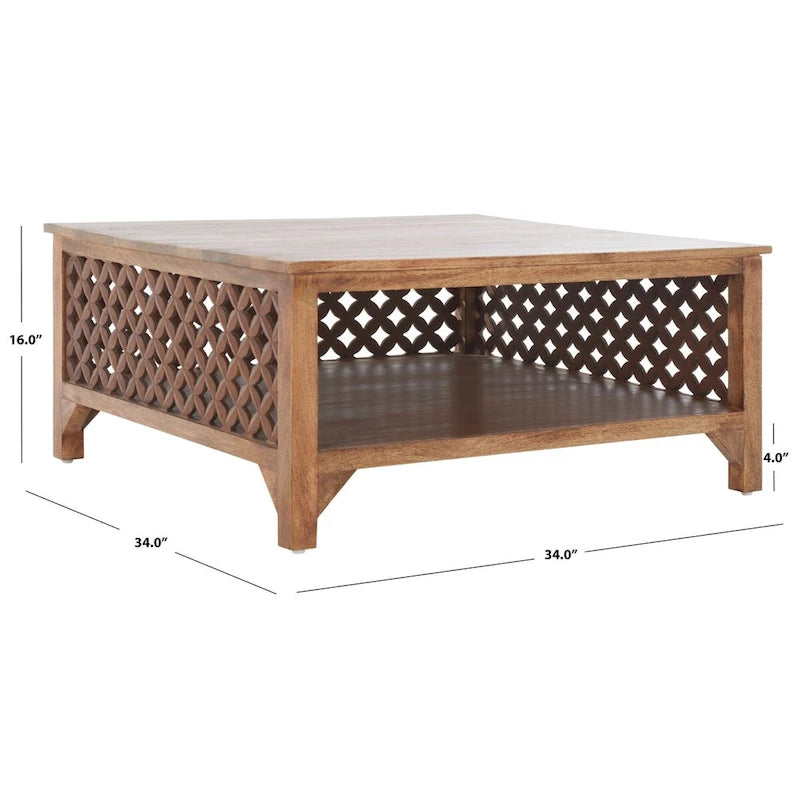 Table basse carrée Bernardina à une étagère de SAFAVIEH - 86 cm (L) x 86 cm (P) x 41 cm (H)