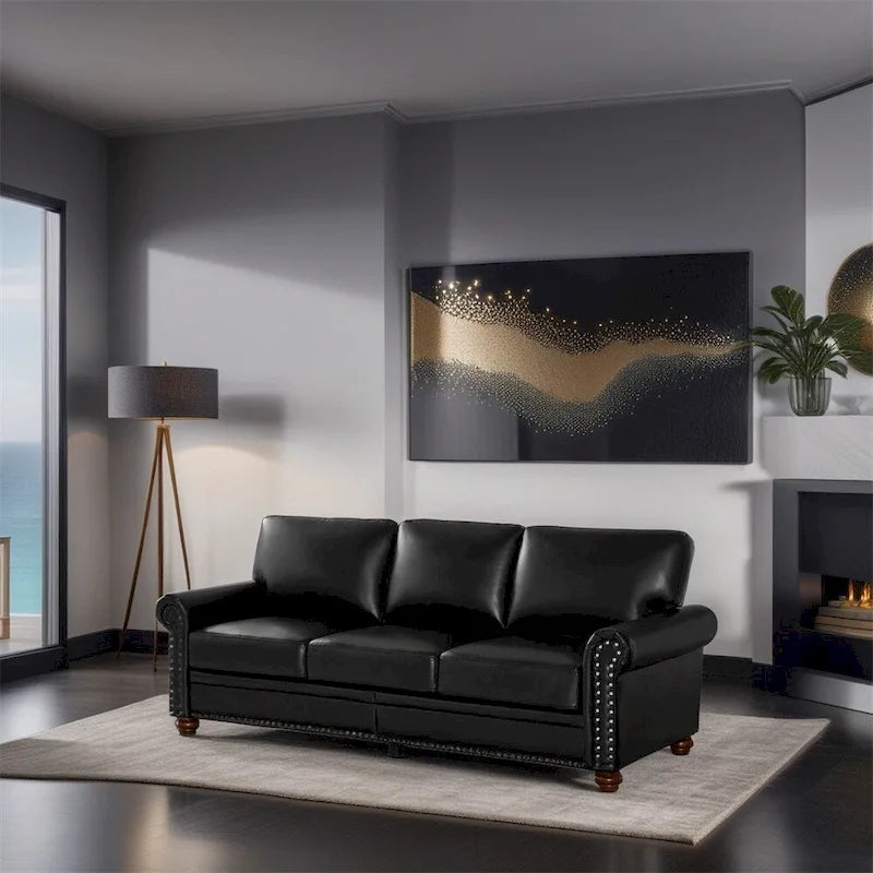 Canapé classique à clous pour salon, simili cuir