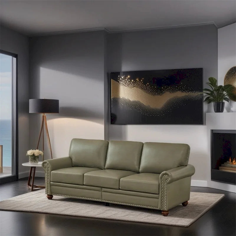 Canapé classique à clous pour salon, simili cuir