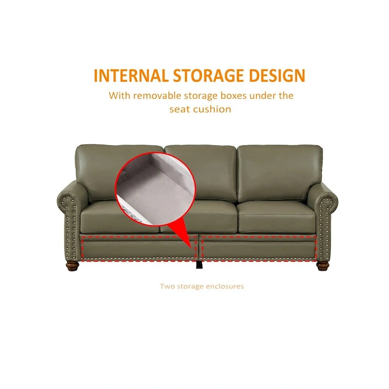 Canapé classique à clous pour salon, simili cuir