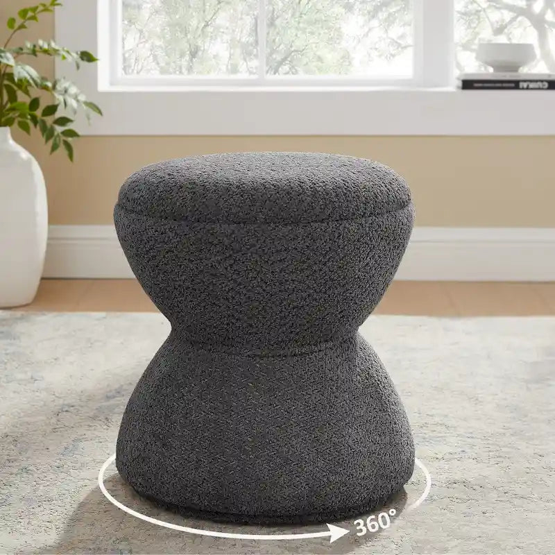 Pouf VANOMi Djembe Bouclé avec Base Pivotante, Tabouret Pivotant pour Salon, Dressing