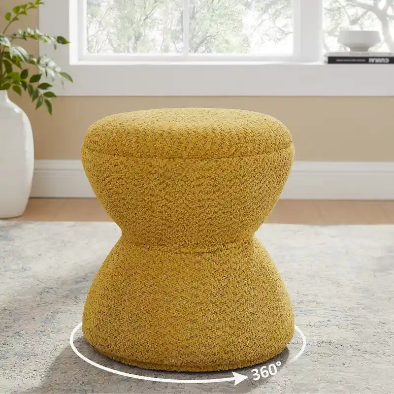 Pouf VANOMi Djembe Bouclé avec Base Pivotante, Tabouret Pivotant pour Salon, Dressing