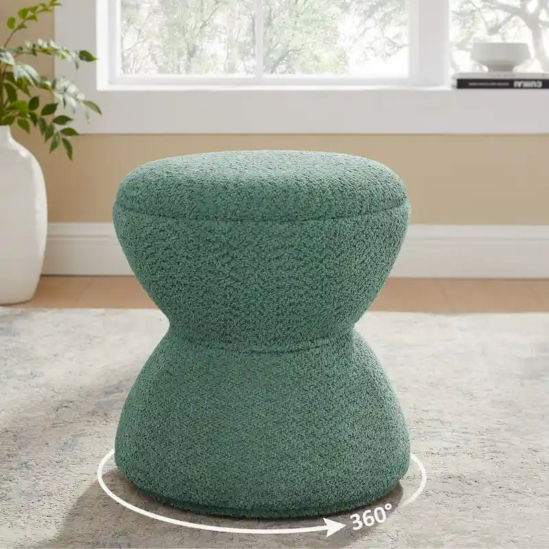 Pouf VANOMi Djembe Bouclé avec Base Pivotante, Tabouret Pivotant pour Salon, Dressing