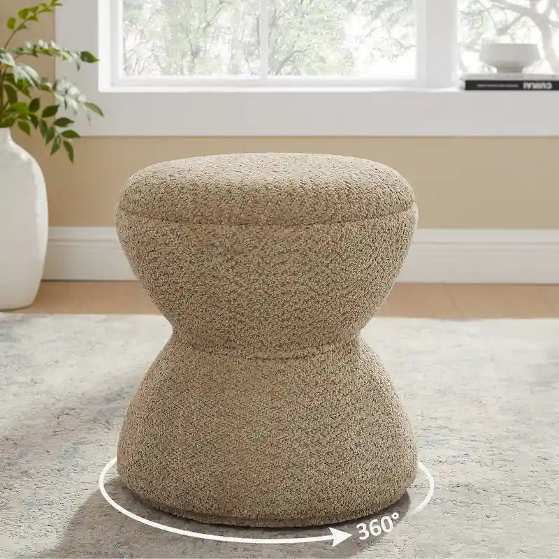 Pouf VANOMi Djembe Bouclé avec Base Pivotante, Tabouret Pivotant pour Salon, Dressing