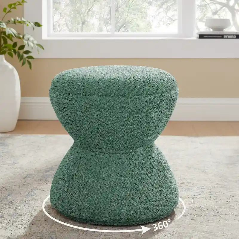 Pouf VANOMi Djembe Bouclé avec Base Pivotante, Tabouret Pivotant pour Salon, Dressing