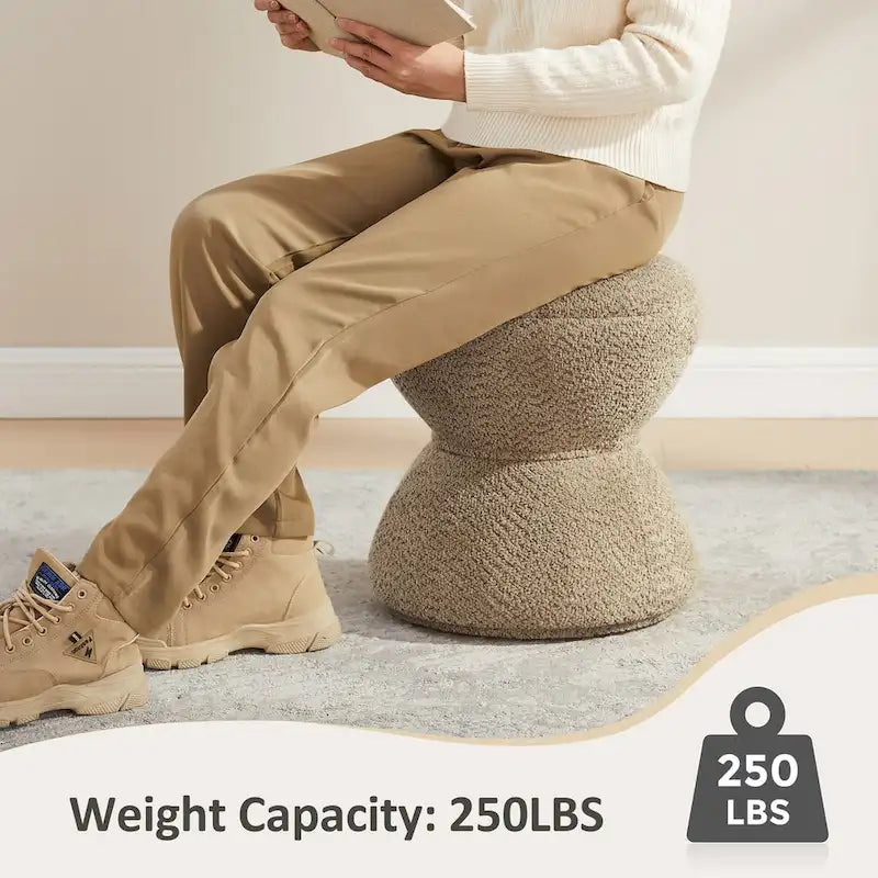 Pouf VANOMi Djembe Bouclé avec Base Pivotante, Tabouret Pivotant pour Salon, Dressing