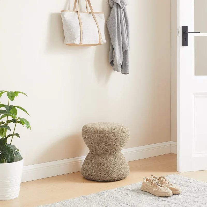 Pouf VANOMi Djembe Bouclé avec Base Pivotante, Tabouret Pivotant pour Salon, Dressing